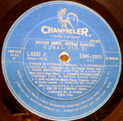 Selo do lado 2 do LP do Coral Pio XI, gravado em 1965