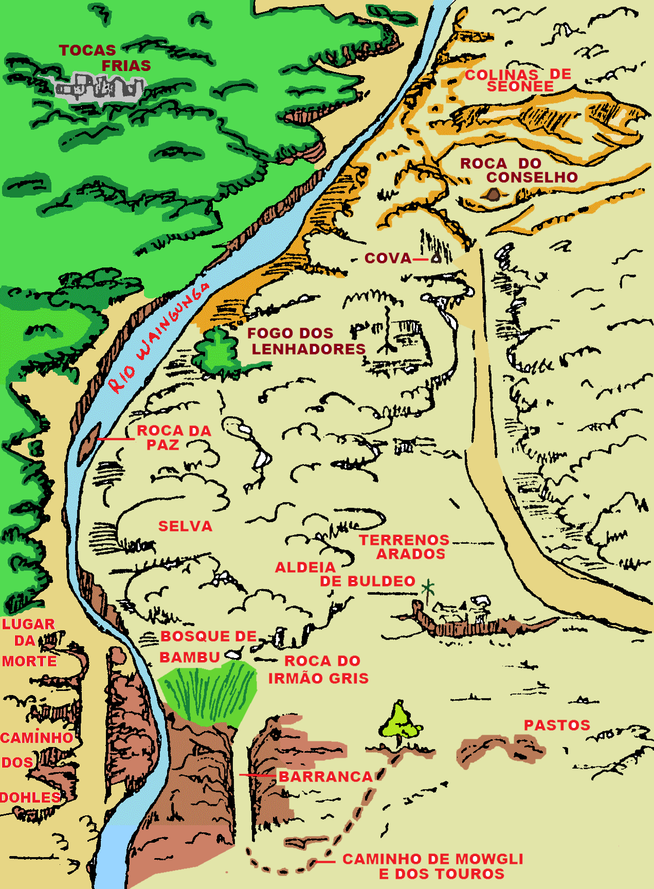 Mapa da Jângal, criação de Luiz Carlos Gabriel, colorizada por Paulo Cabello